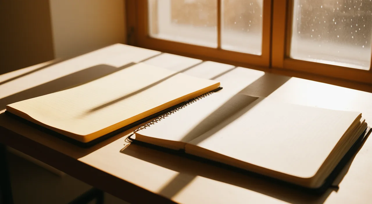 Two paths of warm light across a calm desk, suggesting a clear choice between two routes