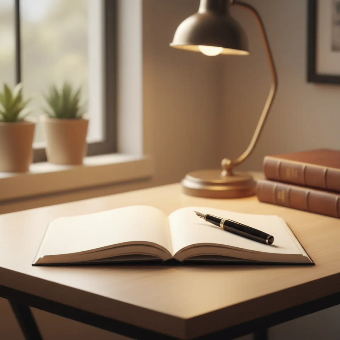 Warm daylight on an open notebook and pen, suggesting clear, trustworthy guidance